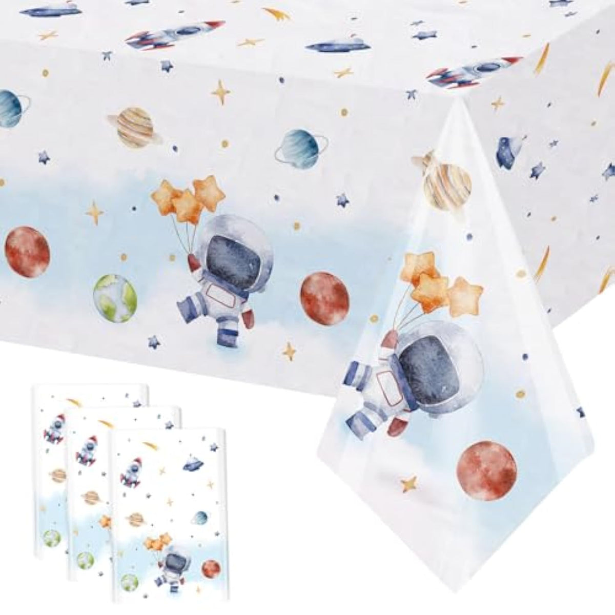 3Pcs First Trip Around The Sun Tablecloth 108X54 Inch Space Birthday Plastic Disposable Outer Space Table Cover Solar System Table Decoration Space Theme Party Baby Shower Supplies