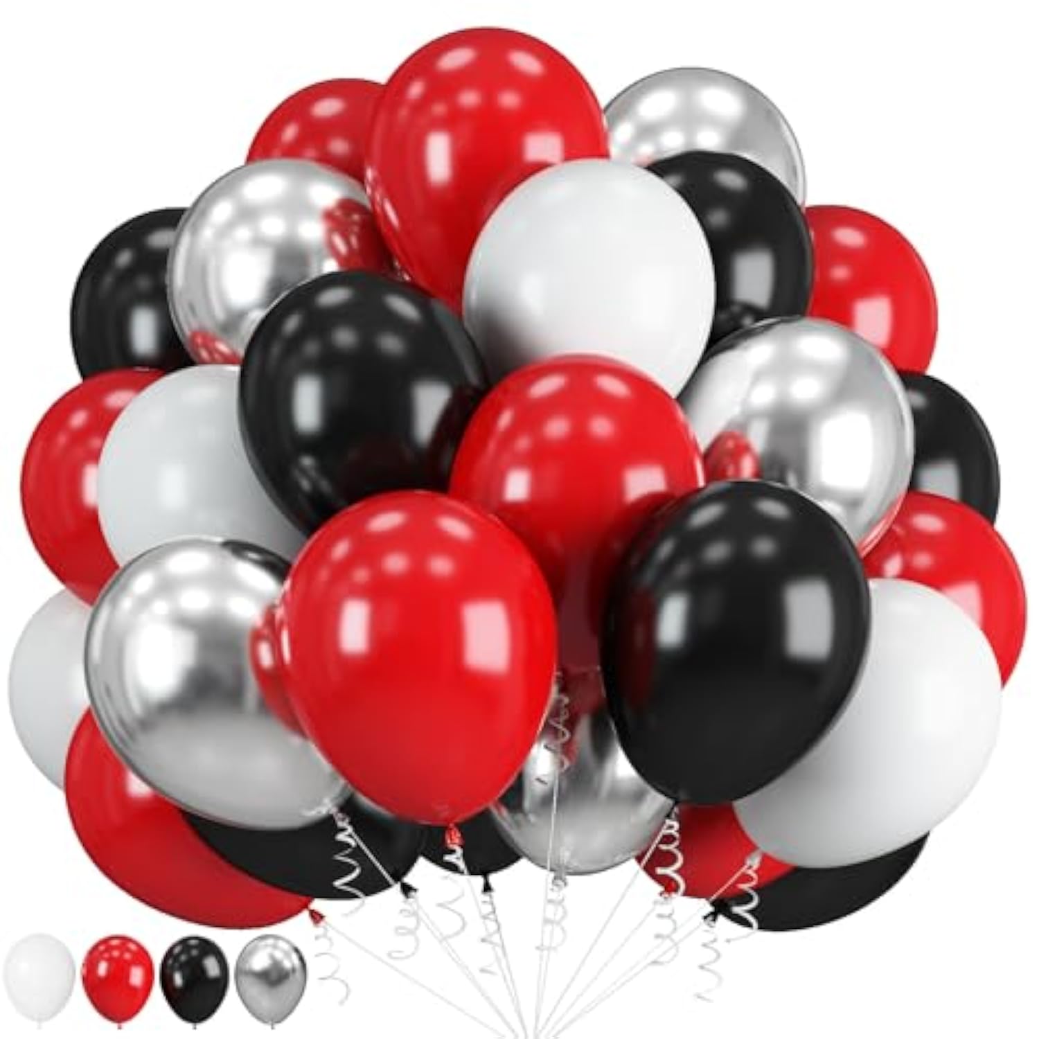 60 Red Black Balloons Double Stuffed 12inch Metallic Silver Party Decor