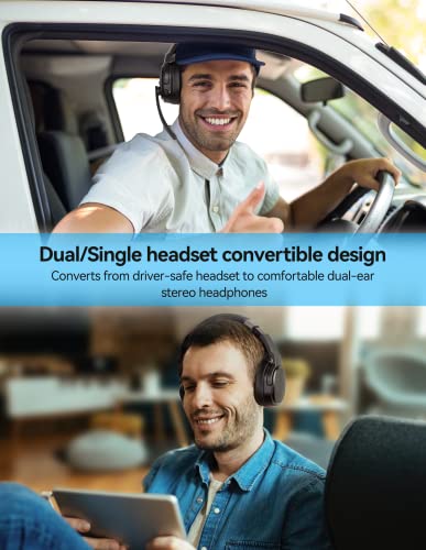 Bluetooth Trucker Headset, Single And Dual Ear Wireless Headset With Mic For Work Noise Cancelling, 50Hrs 3 Eq Music Modes Trucker Bluetooth Headphones For Pc, Drivers, Office, Call Center