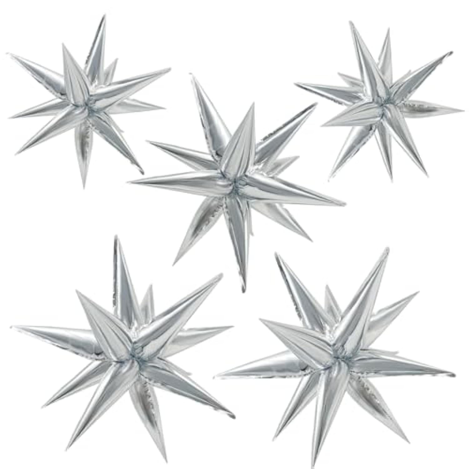 60Pcs Silver Star Balloons Birthday Decorations Explosion Mylar Balloons 12 Spike Balloon Large Foil Prom Balloon For Wedding Anniversary Christmas New Year Eve Party Backdrops Supplies