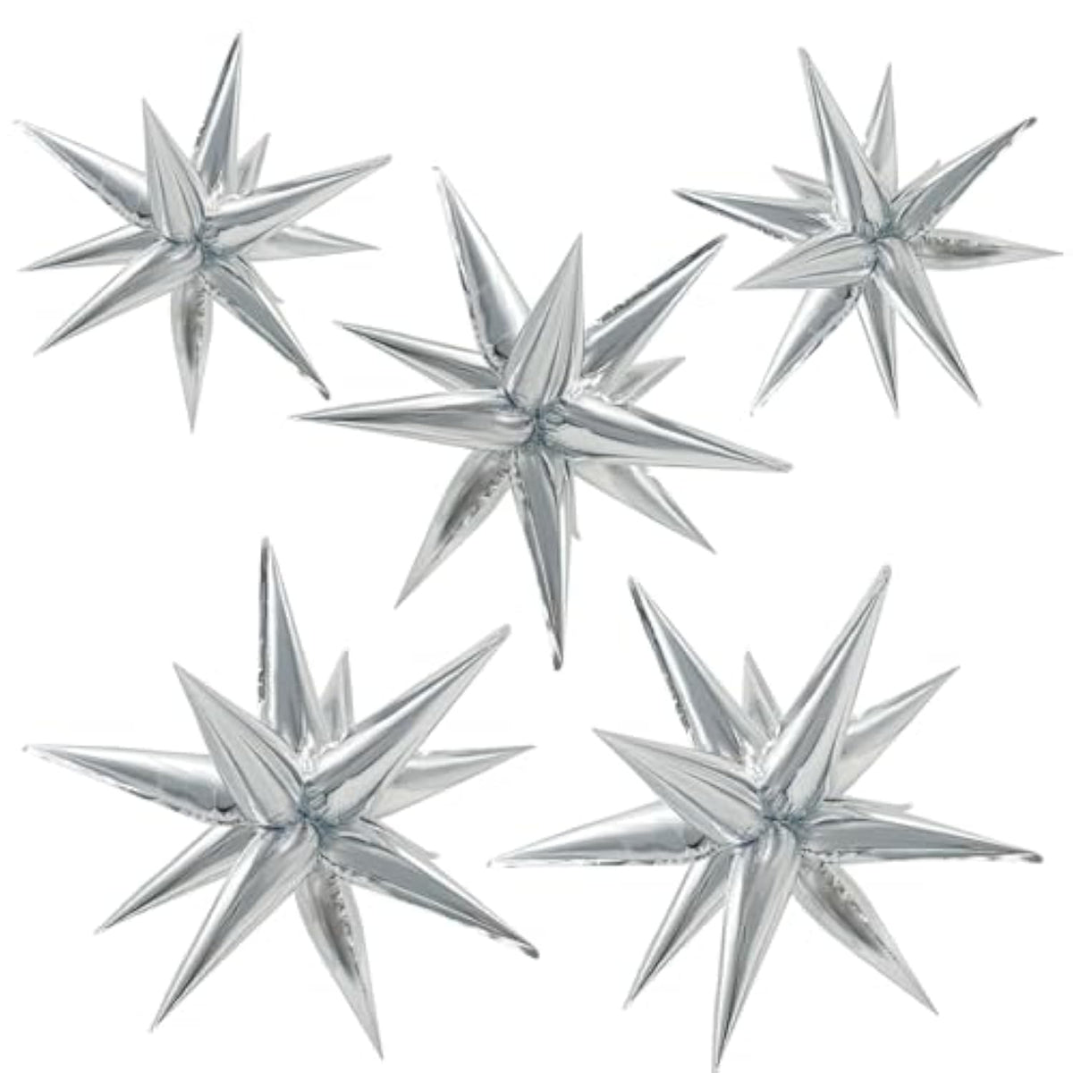 60Pcs Silver Star Balloons Birthday Decorations Explosion Mylar Balloons 12 Spike Balloon Large Foil Prom Balloon For Wedding Anniversary Christmas New Year Eve Party Backdrops Supplies