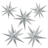 60Pcs Silver Star Balloons Birthday Decorations Explosion Mylar Balloons 12 Spike Balloon Large Foil Prom Balloon For Wedding Anniversary Christmas New Year Eve Party Backdrops Supplies