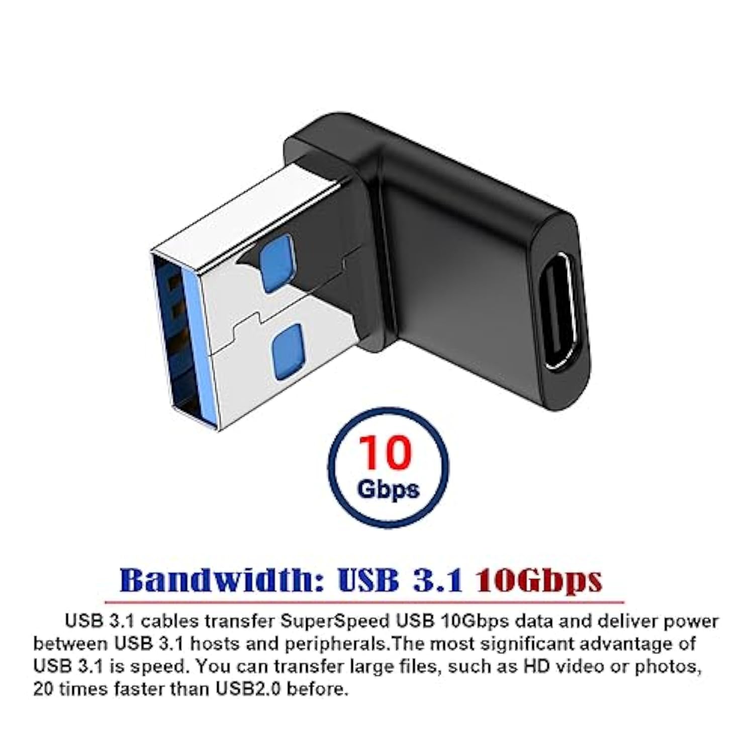 xiwai 90 Degree Down Angled USB-C Type C Female to USB 3.0 A Male Data Adapter