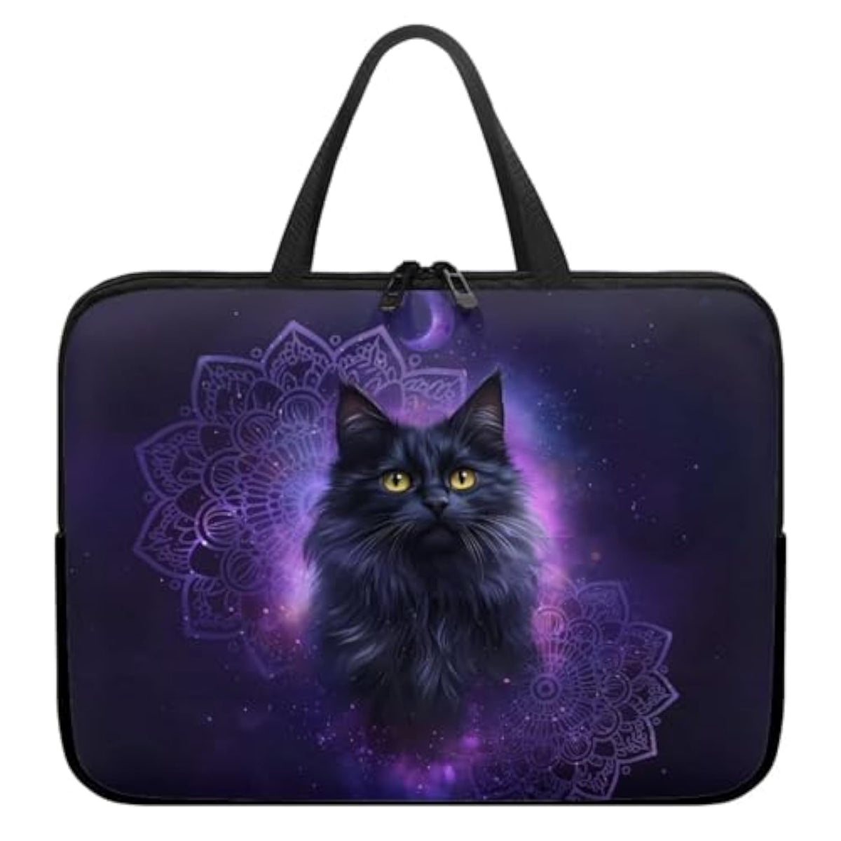 Laptop Sleeve Case With Handle Computer Cover Bohemian Purple Black Cat Print Laptop Case Compatible With 10-17 Inch Tablet For Women Men 360° Protective Carrying Bag Briefcase, 17Inch