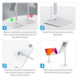 Cell Phone Stand, Omoton Adjustable Angle Height Desk Phone Dock Holder For Se 16 Pro Max/Plus/Xs/Xr, Samsung Galaxy S20 / S10 / S9 / S8 And Other Phones (3.5-7.0-Inch),Silver