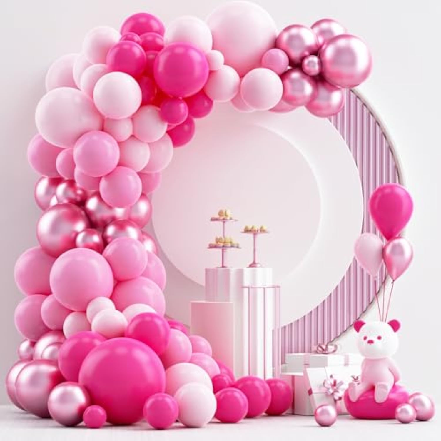 Hot Pink Balloon Arch Kit 124pcs in 4 Sizes for Parties, Weddings, Showers & Birthdays