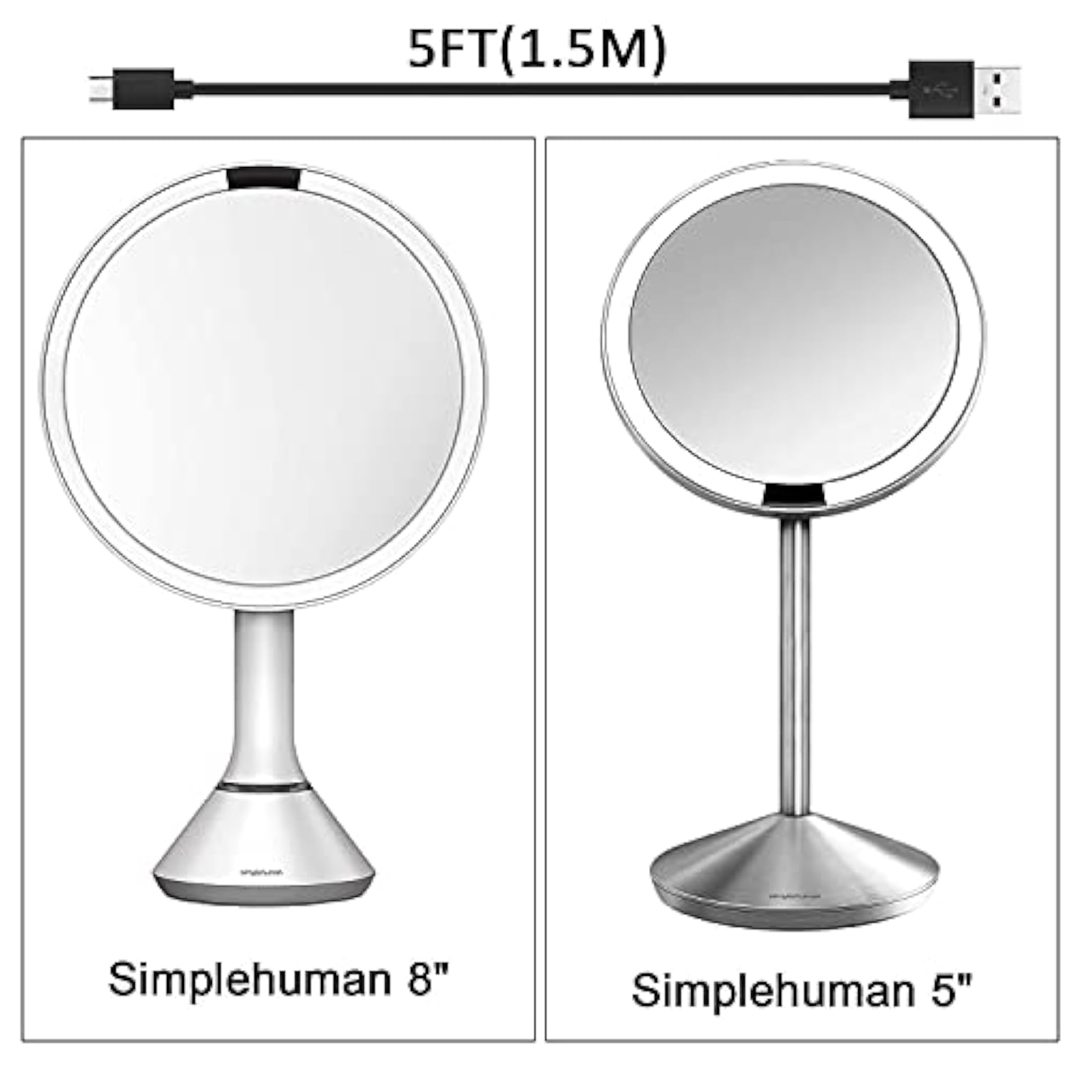 Replacement Micro Usb Charging Cable Cord For Simple Human Mirror Compatible With Simplehuman Mirror 5" 8" Round Lighted Makeup Mirror (5Ft)