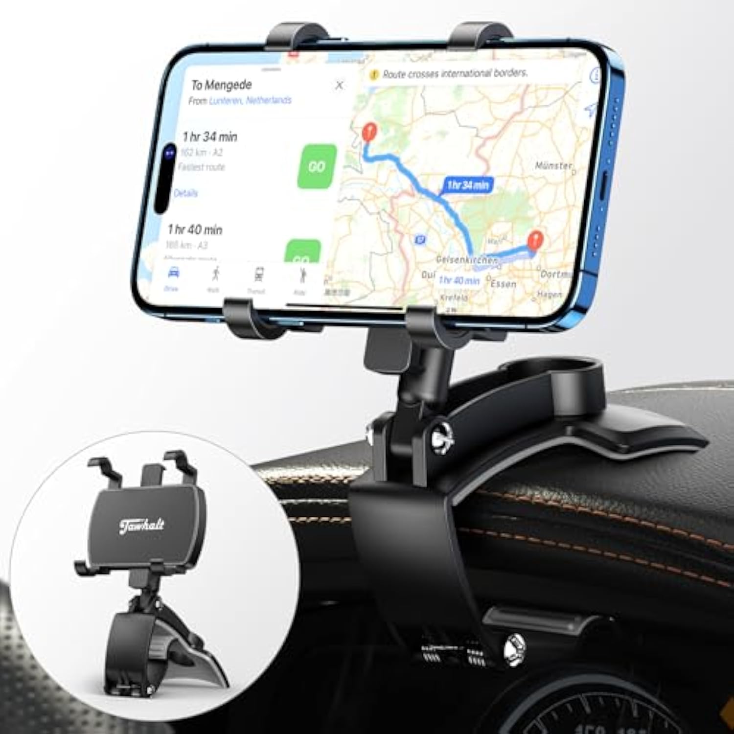 Car Phone Holder For Dashboard Cell Phone Mount For Car 360 Degree Rotation Clip Design Compatible With All Cell Smart Phones.