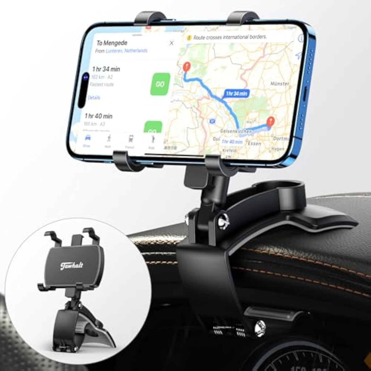 Car Phone Holder For Dashboard Cell Phone Mount For Car 360 Degree Rotation Clip Design Compatible With All Cell Smart Phones.