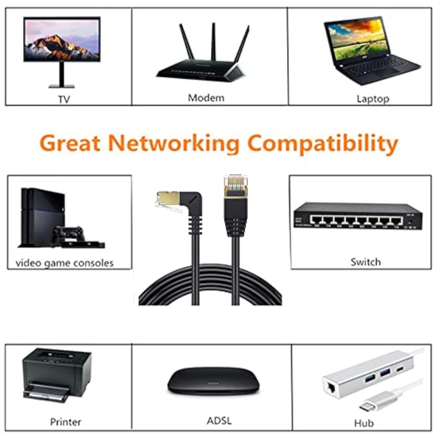 Cat 8 Ethernet Extension Cable,90 Degree Down Angle Male To Female Rj45 Cat8 C