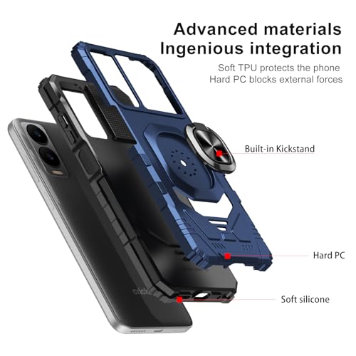 For Cricket Icon 6 Phone Case/At&T Verge Case With Tempered Glass Screen Protector,Military Grade Heavy Duty Shockproof Protective Cover,With Ring Kickstand (Cricket Icon 6, Blue)