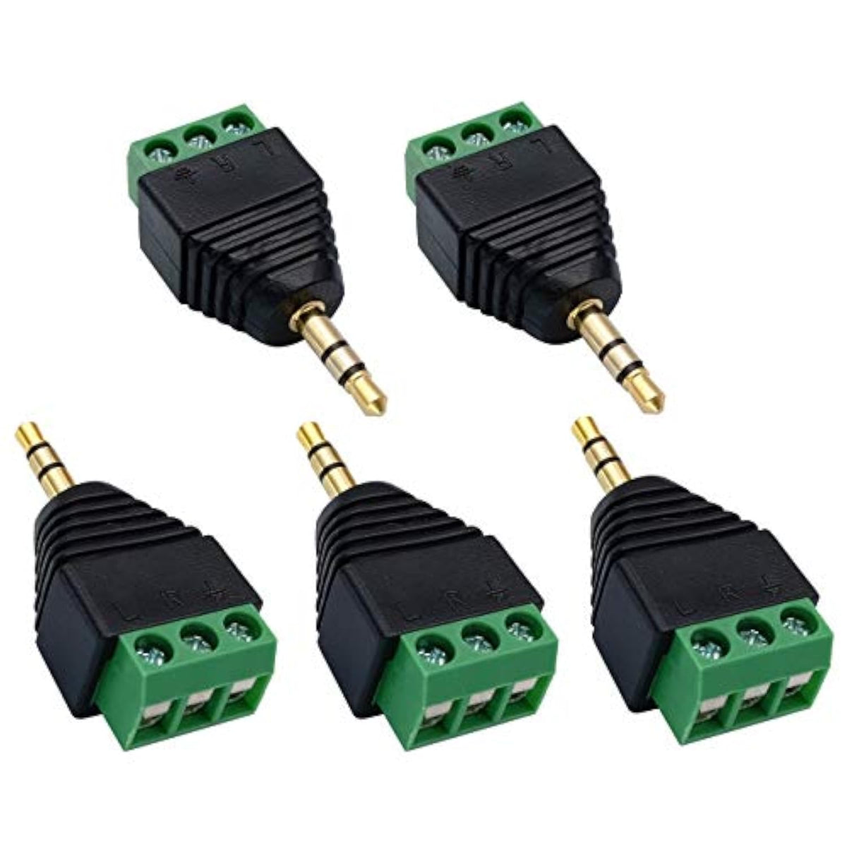 3 Pole 3.5Mm Screw Terminal 3.5Mm (1/8) Stereo Audio Male To 3 Pin Female Screw Terminal Double Track Headphone Balun Solderless Converter Adapter(5 Pack/Male)