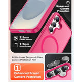 [4 In 1] Magnetic For Samsung Galaxy S25 Case, 2 Pics Privacy Screen Protectors And 1 Pic Camera Protector, Fit For Magsafe, Military Grade Shockproof Translucent Matte Galaxy S25 Cover 6.2“, Hot Pink