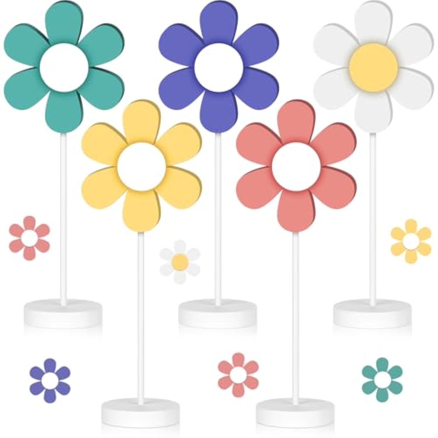5 Pieces Spring Table Decorations Daisy Centerpieces For Tables Spring Wooden Flowers Sign Tabletop Standing Easter Flower Nursery Shelf Centerpiece For Easter Office Party Farmhouse Home