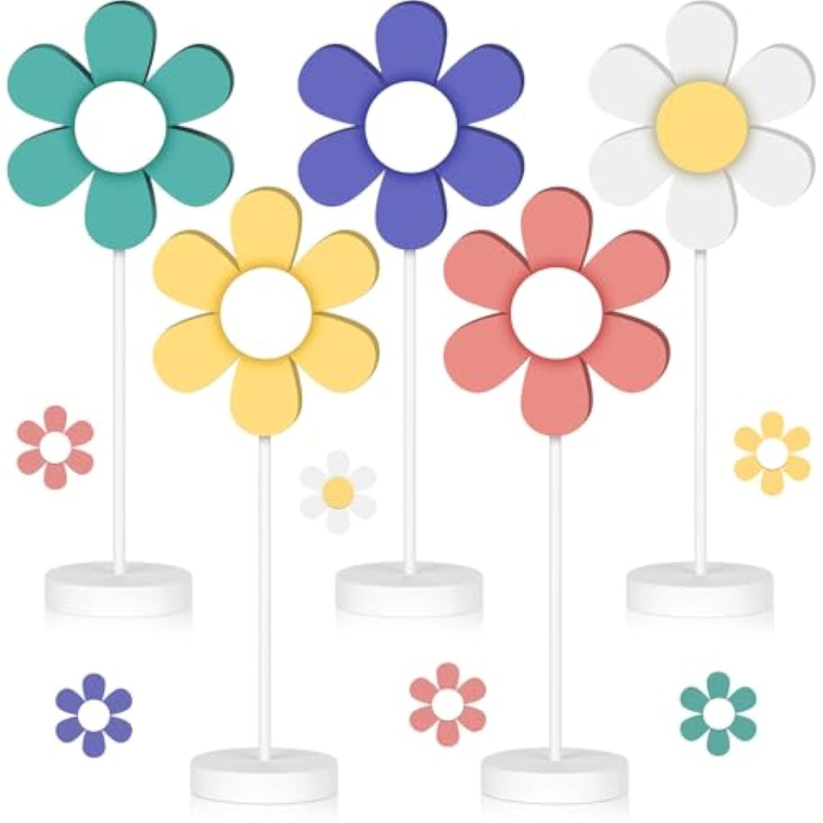 5 Pieces Spring Table Decorations Daisy Centerpieces For Tables Spring Wooden Flowers Sign Tabletop Standing Easter Flower Nursery Shelf Centerpiece For Easter Office Party Farmhouse Home