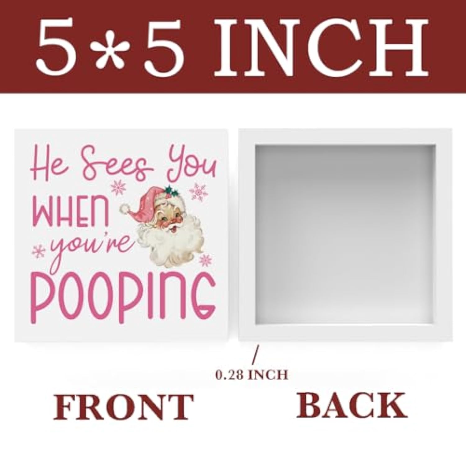 Funny Pink Christmas Bathroom Sign Wooden Box Decor for Home or Office