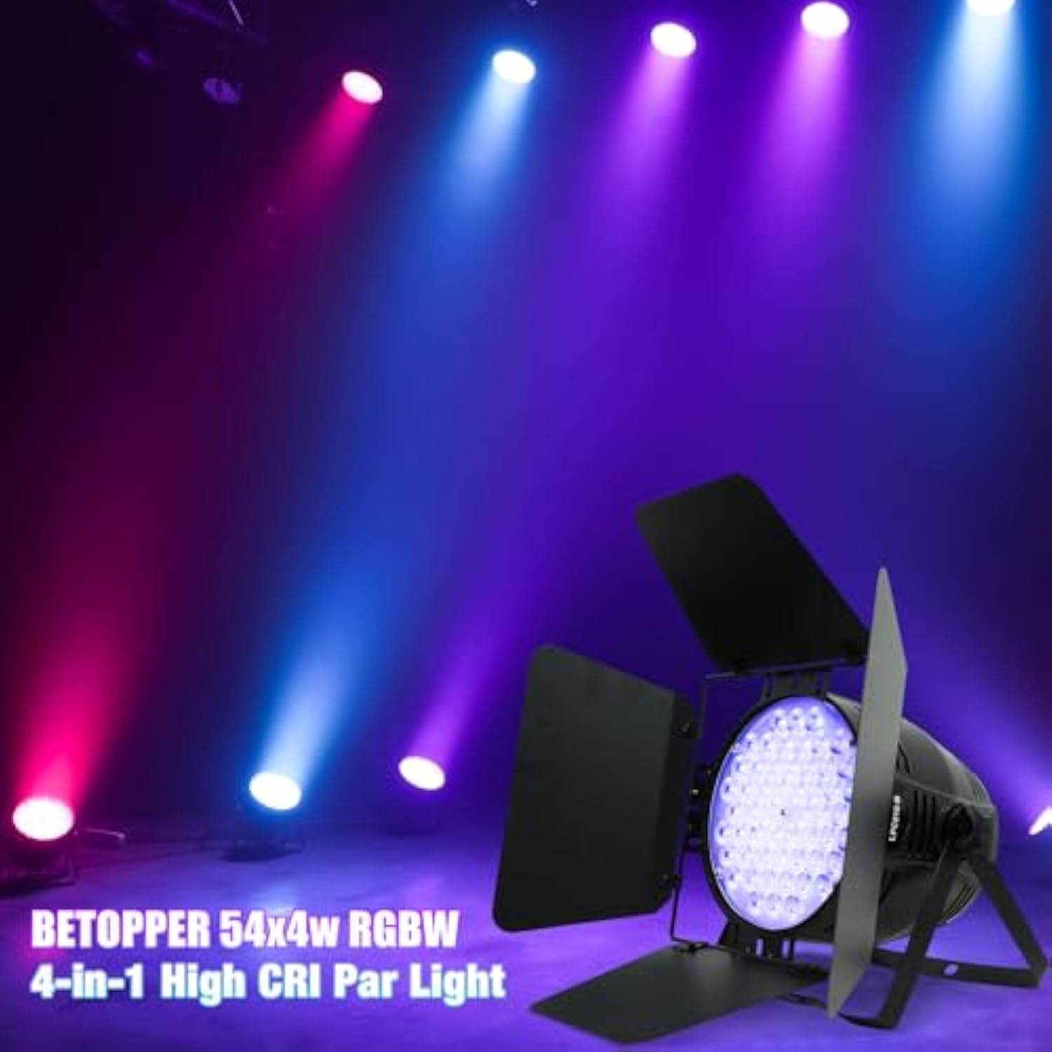 54X4W High Cri Par Light With Barn Doors, Cri/Ra>90 Rgbw 4 In 1 Ultra-Bright Led Stage Lighting, Up To 5600 Lm, Party Disco Dj Light For Photography, Club, Wedding, Show, 1 Pack