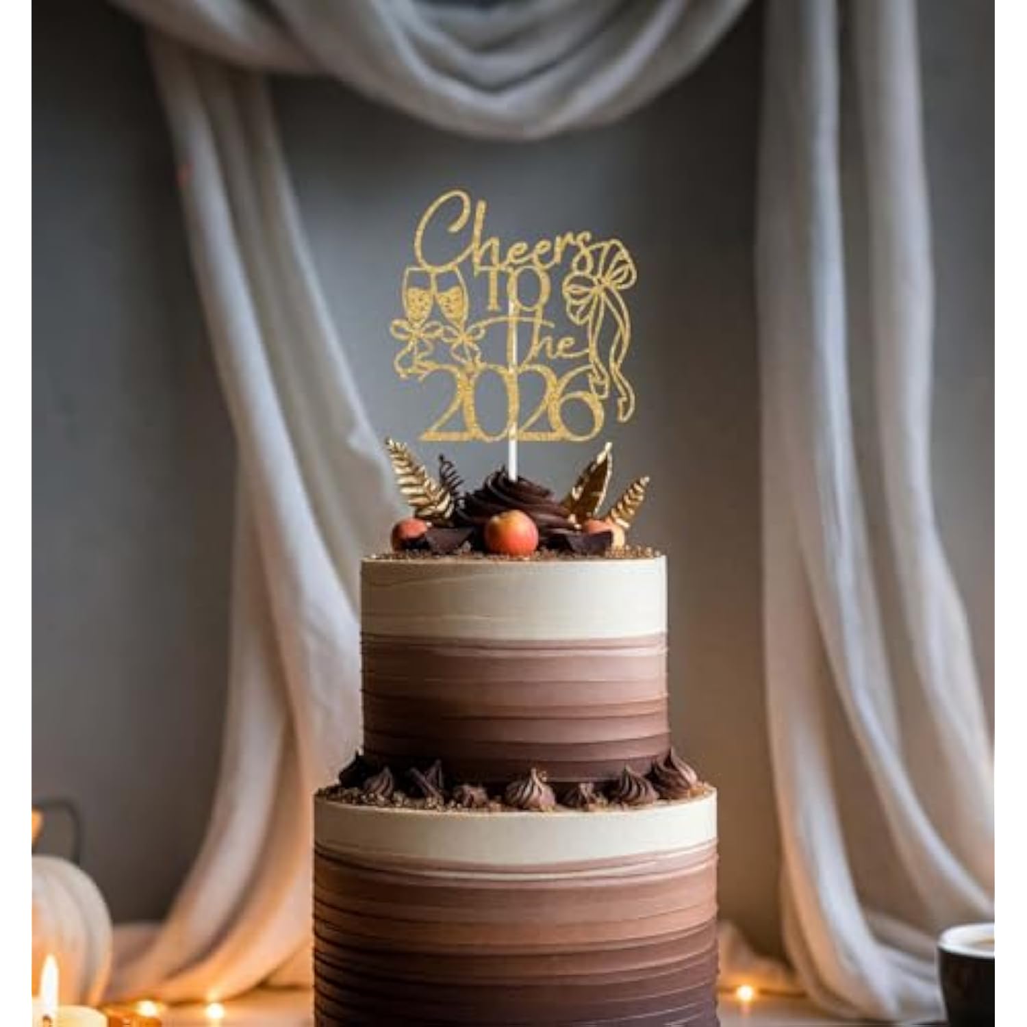 Cheers to 2026 Cake Topper Gold Glitter New Year Party Decoration