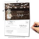 50 Rustic Mason Jar Rsvp Postcards For Wedding, Response Cards, Reply Cards Perfect For Bridal Shower, Rehearsal Dinner, Engagement Party, Baby Shower