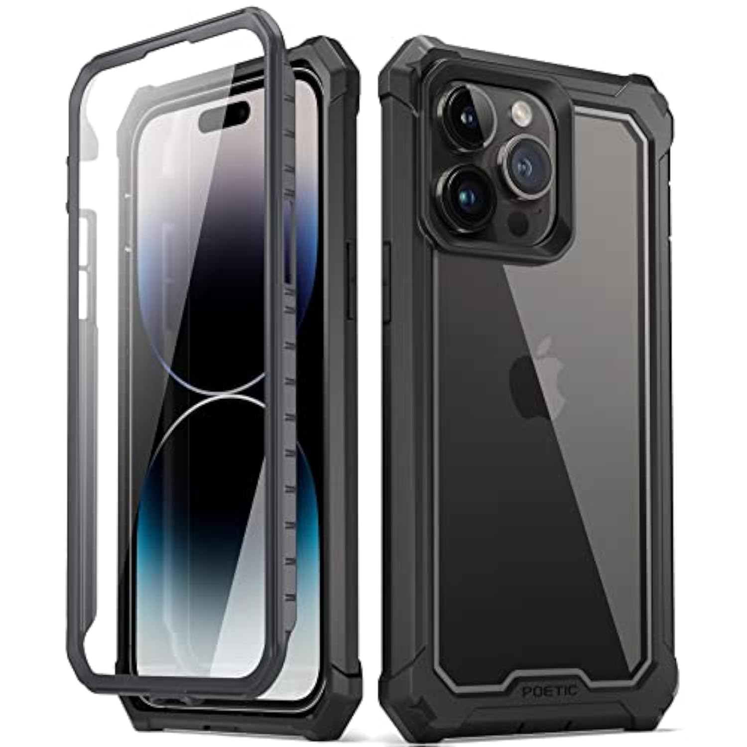 Guardian Case Compatible With Iphone 14 Pro 6.1 Inch, [20 Ft Mil-Grade Drop Tested] Full-Body Hybrid Shockproof Protective Rugged Clear Cover Case With Built-In Screen Protector, Black/Clear