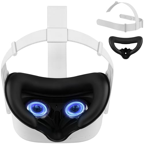 Head Strap and Face Cover Pad for Oculus Quest 2, Original Replacement Headstrap&Sweatproof PU Leather Face Cushion Pad - VR Accessories Kit