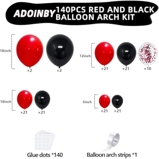 Red And Black Balloon Arch Kit, 140Pcs Different Sizes Inch Black And Red Balloons And Confetti Party Balloon Garland Kit For Birthday, Wedding, Graduation, Anniversary, Prom Decorations