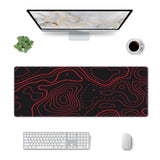 Red Black Topographic Gaming Mouse Pad Large Desk Mat With Stitched Edges Extended Xl Mousepad With Anti-Slip Base, Keyboard Pads For Work Office 31.5 X 11.8 In