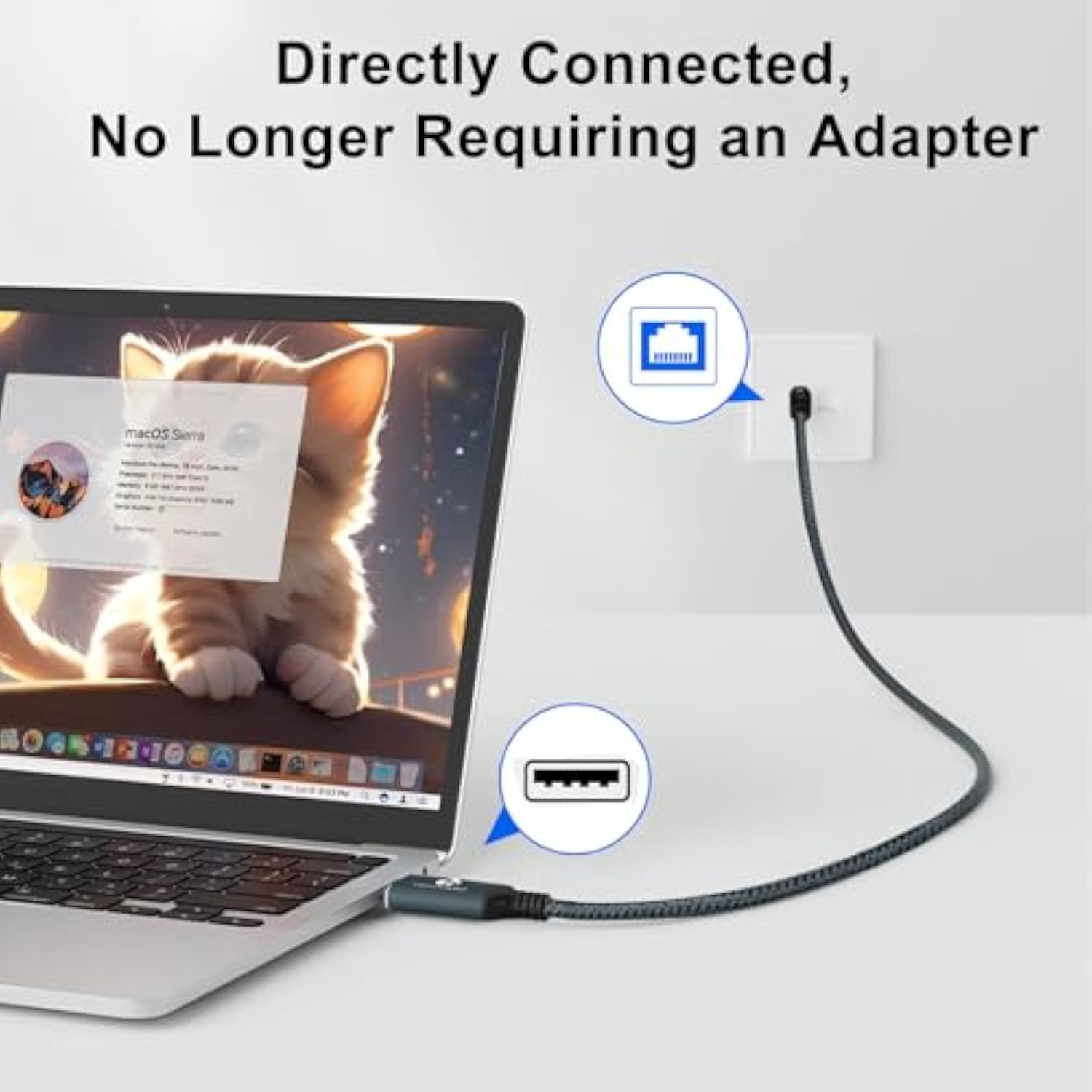 Usb To Ethernet Adapter 30Ft, Usb 3.0 A To Rj45 Male Cable Directly Connected Gigabit Lan Network, Compatible With Laptop, Pc, Macbook, Switch, Windows, Macos, Linux