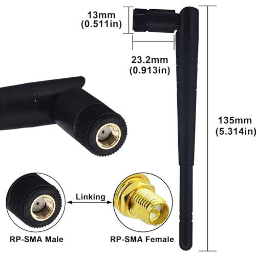 Dual Band Wifi Antenna 8Dbi High Gain 2.4Ghz 5Ghz 5.8Ghz Wifi Bluetooth Antenna Rp-Sma Male Connector For Wifi Router Network Devices Security Ip Camera Pc Desktop Computer Pci Pcie, 2-Pack