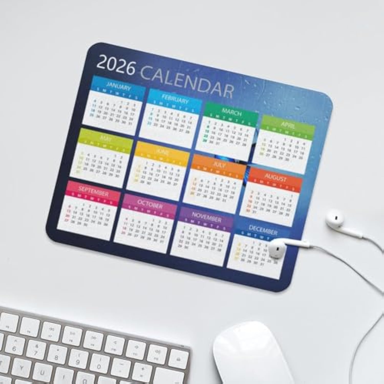 Mouse Pad 2026 Calendar,Computer Mouse Pads Calendars Non-Slip Rubber Desk Mat Mousepad Gaming Office Keyboard Mat (9.45X7.87 In) (Blue)