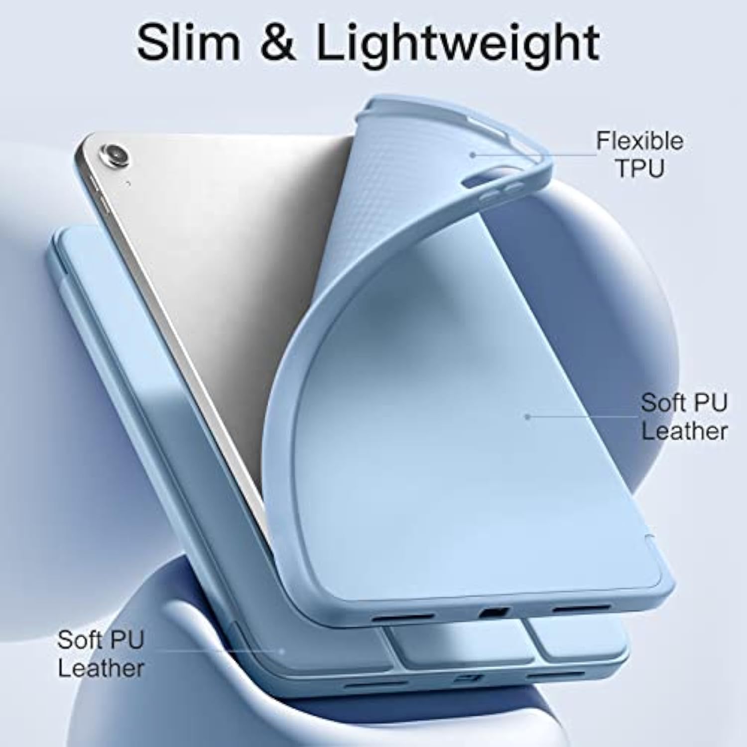 Compatible With (A16) 11Th Generation Case 11 Inch 2025, For 10Th Generation Case 10.9 Inch 2022 With Pencil Holder, Slim Trifold Stand Protective Cover With Soft Tpu Back, Sky Blue