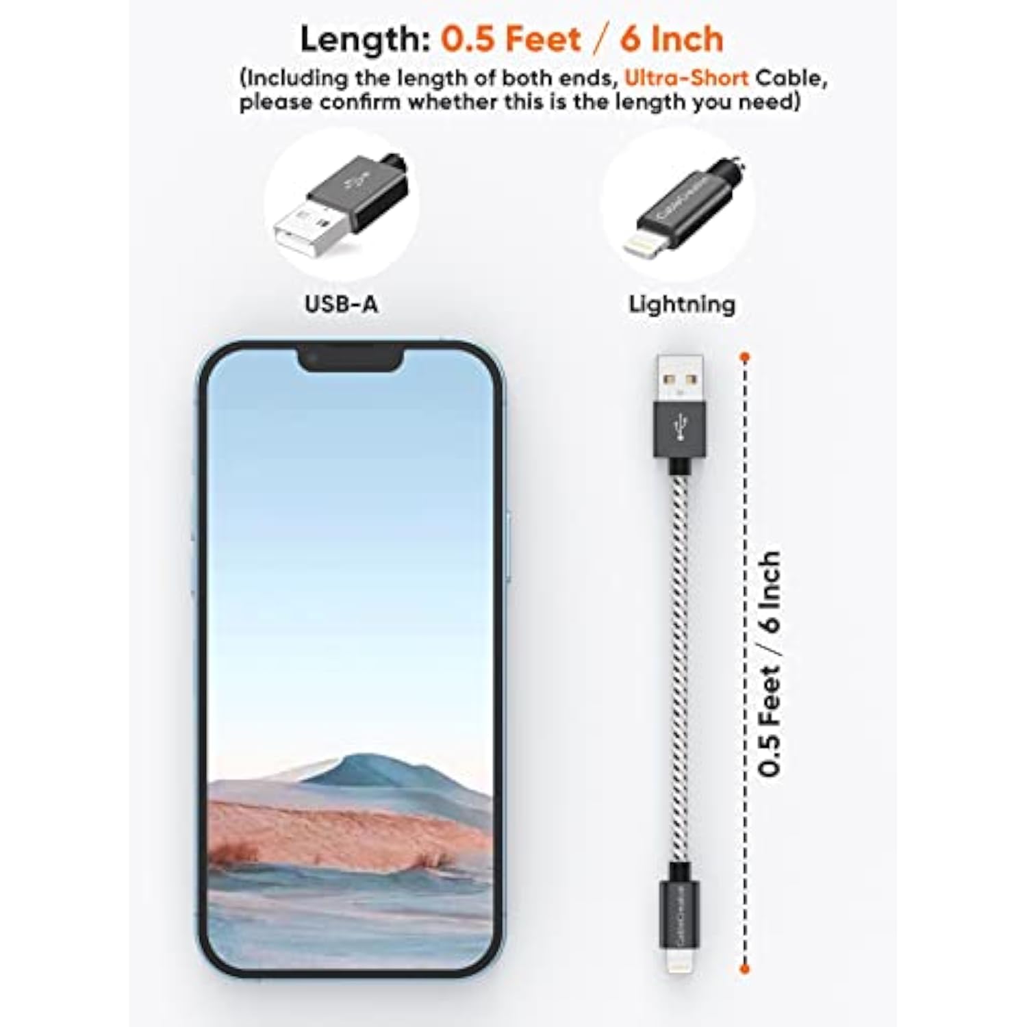 CableCreation 0.5 Feet Short iPhone Charger Cable, [MFi Certified] Lightning to USB Data Sync Cord, Compatible with iPhone 14/14 Pro, AirPods Pro, iPhone 13/13 Pro/12, iPad Pro, Air, 0.15M Black&White