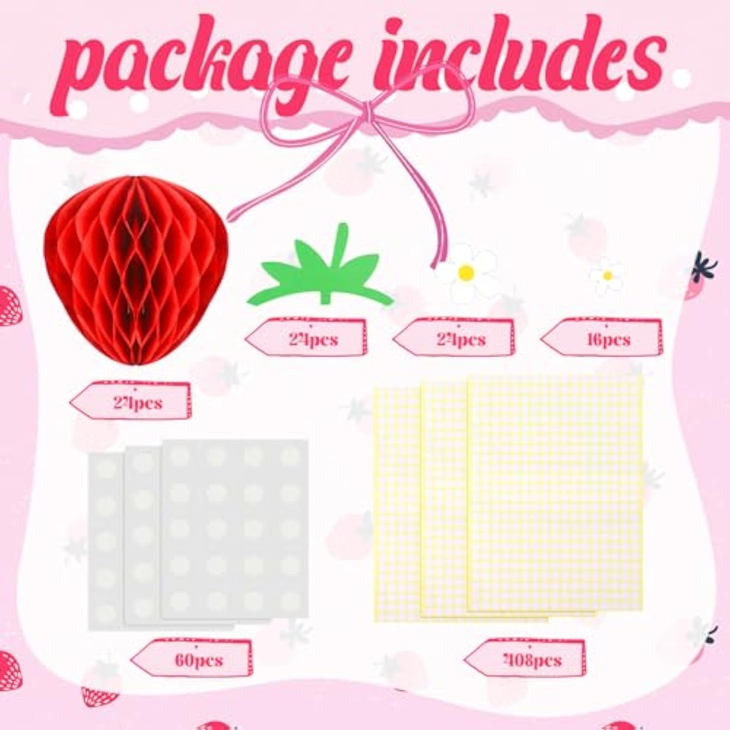 24 Pcs Strawberry Party Decorations Strawberry Honeycomb Balls Birthday Favors Berry First Theme Table Centerpieces Tissue Paper Honeycomb Tabletop Hanging Decor Party Supplies(Red)