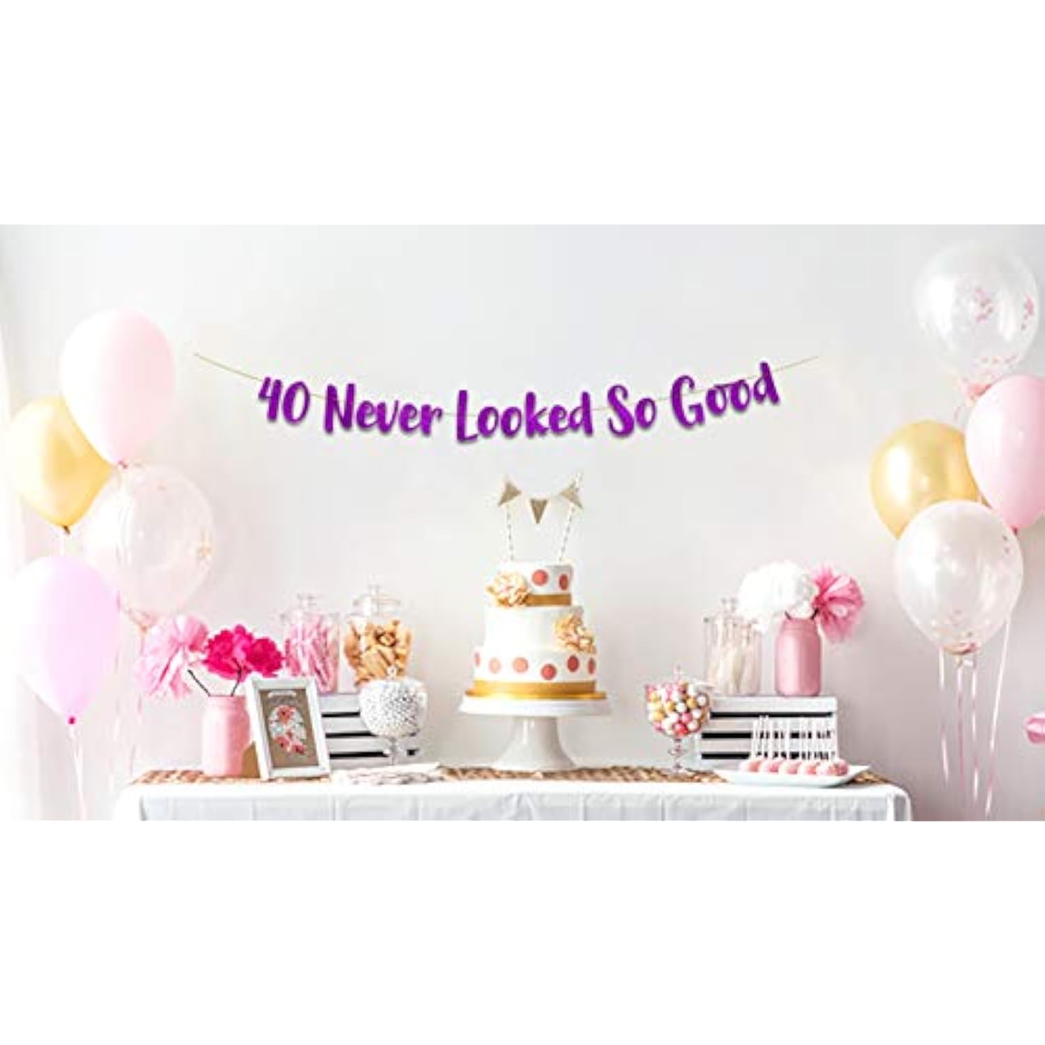 40th Birthday Purple Glitter Banner Party Decorations Supplies