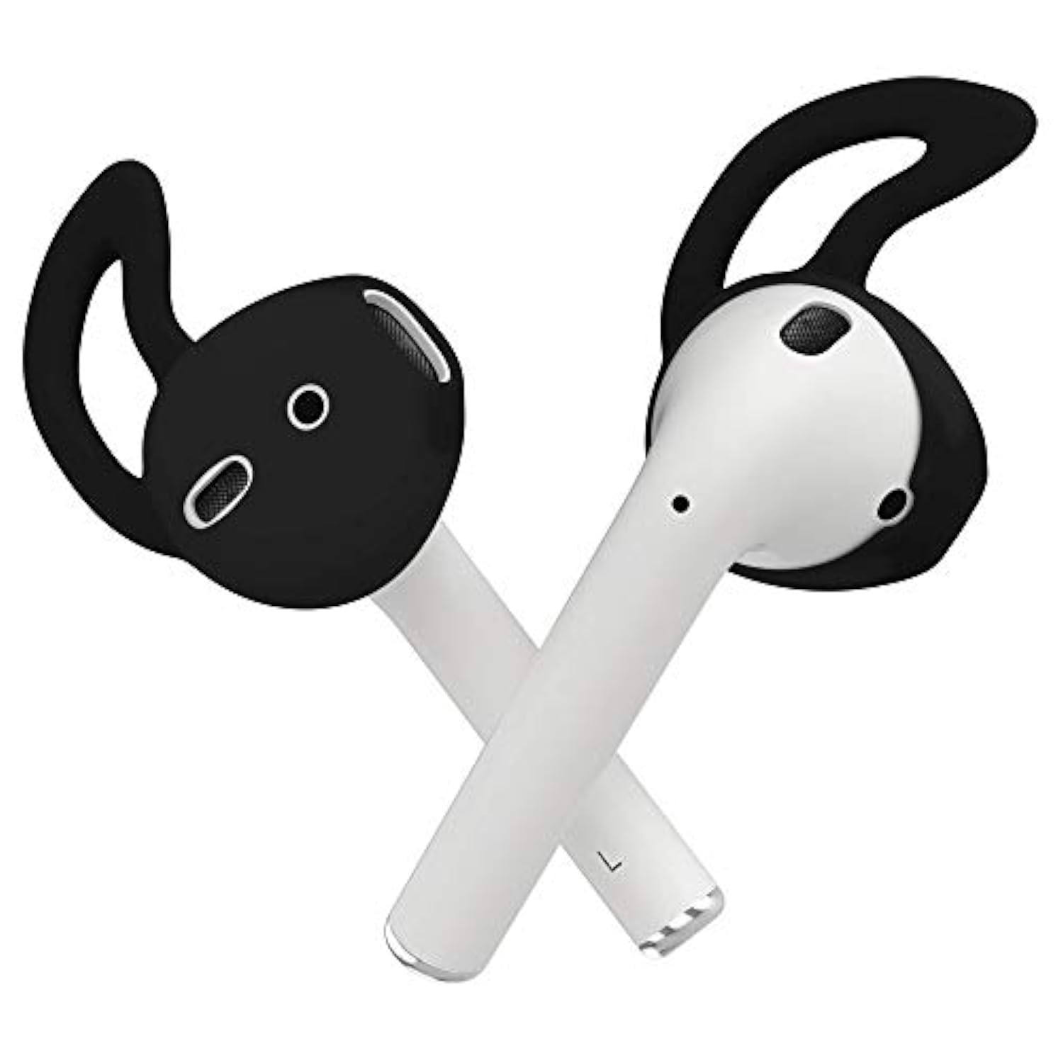 Anti-Slip Eartips Soft Silicone Skin Gels Earhooks Covers With Secure Wing Earbuds Sport Accessories (Black) 4 Pairs