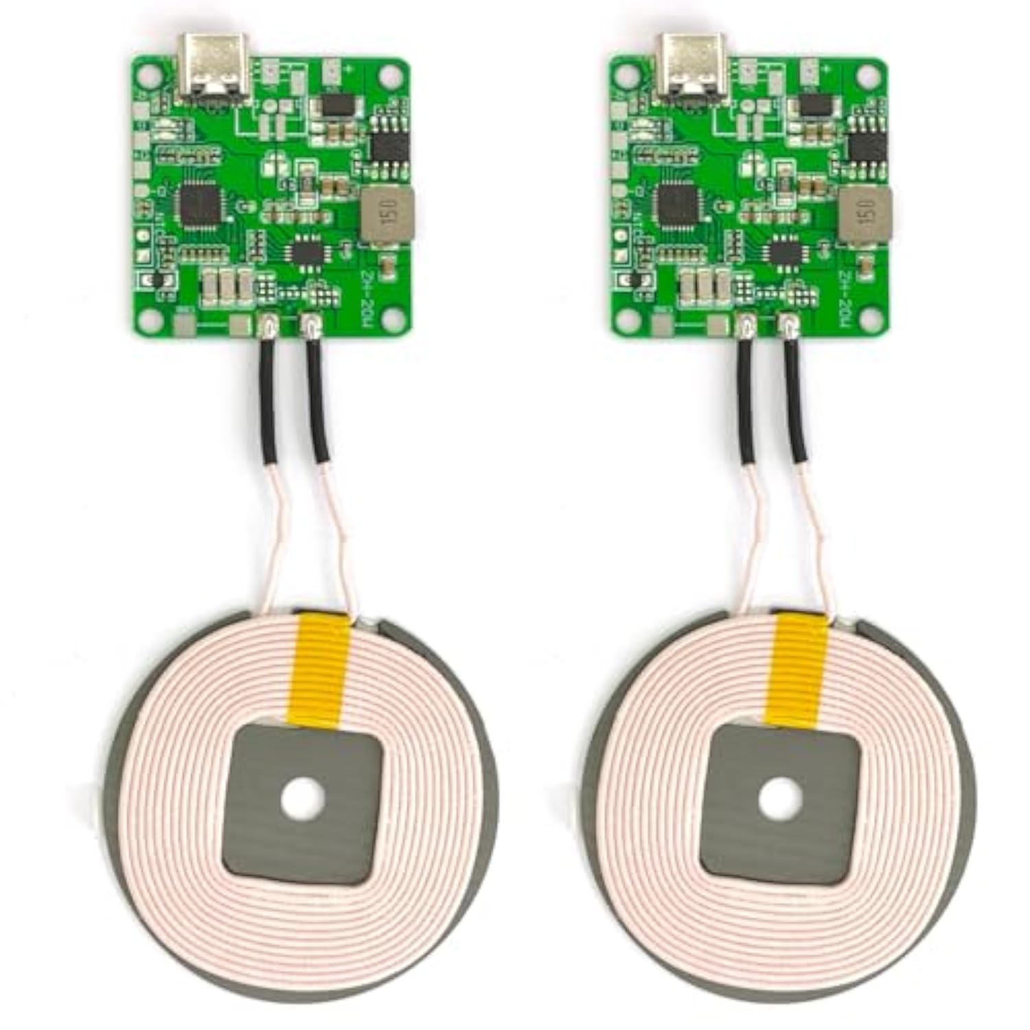 2Pcs 20W Max Qi Wireless Charger Pcba Module Coil, Diy Fast Charging Circuit Board With Type-C Port, Overheating Protection For Car And Furniture Mods (Without Wire) (Without Wire)