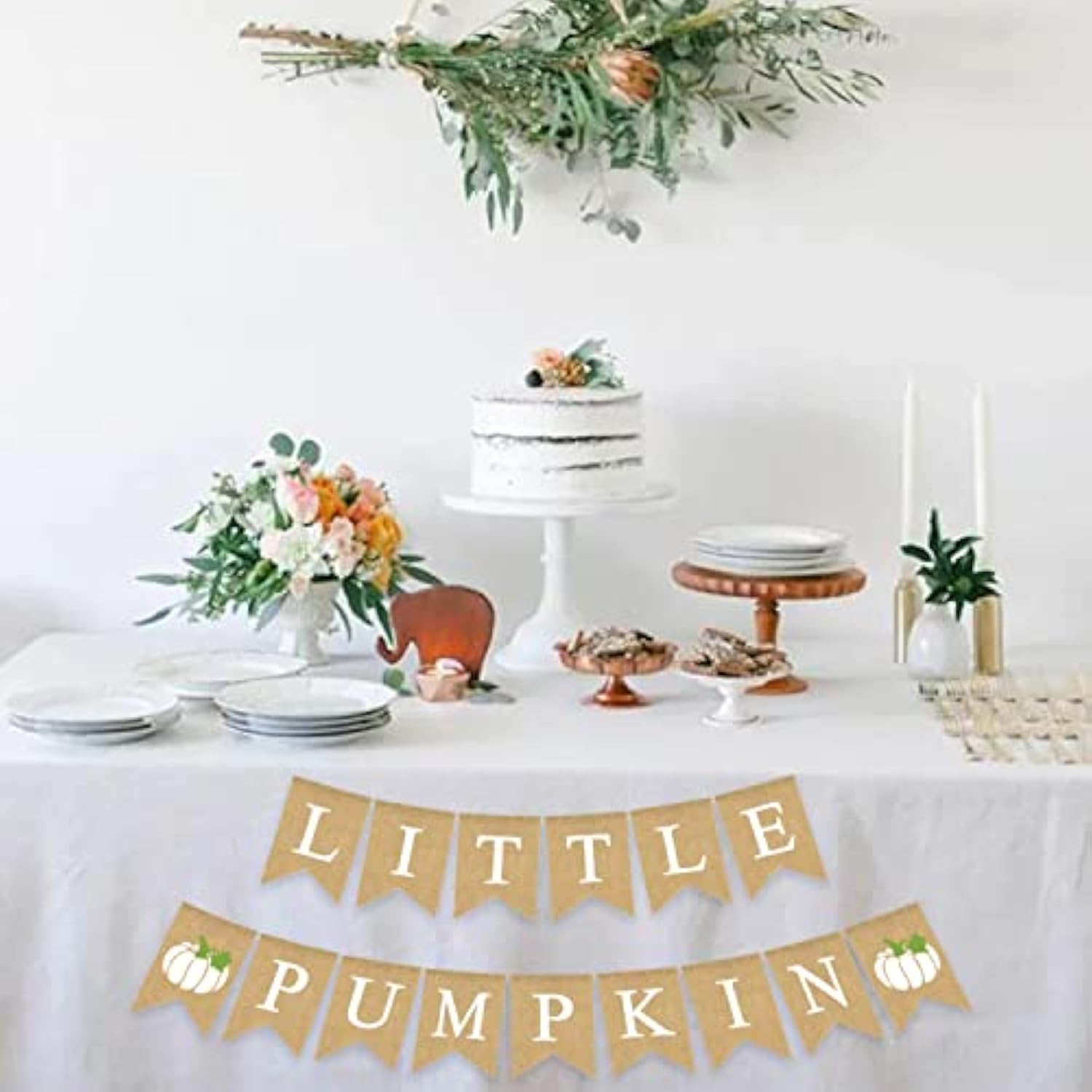 Little Pumpkin Burlap Banner Baby Shower Garland White Pumpkin Decoration Rustic Bunting Sign