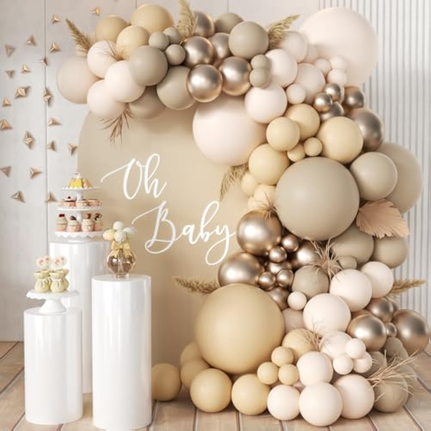 Boho Neutral Balloon Arch Kit - 166PC Pastel & Gold Garland