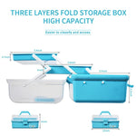 12In Three-Layer Multipurpose Storage Box Organizer Folding Tool Box/Art & Crafts Case/Sewing Supplies Organizer/Medicine Box/Family First Aid Box With 2 Trays (Blue)
