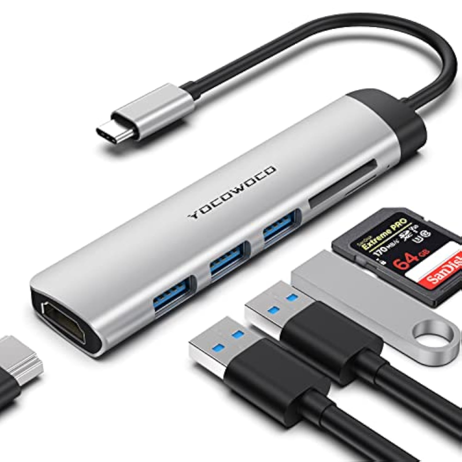 Usb C Hub- Dongle Usb C Adapter For Macbook Pro, 6 In 1 Usbc To Hdmi Multiport
