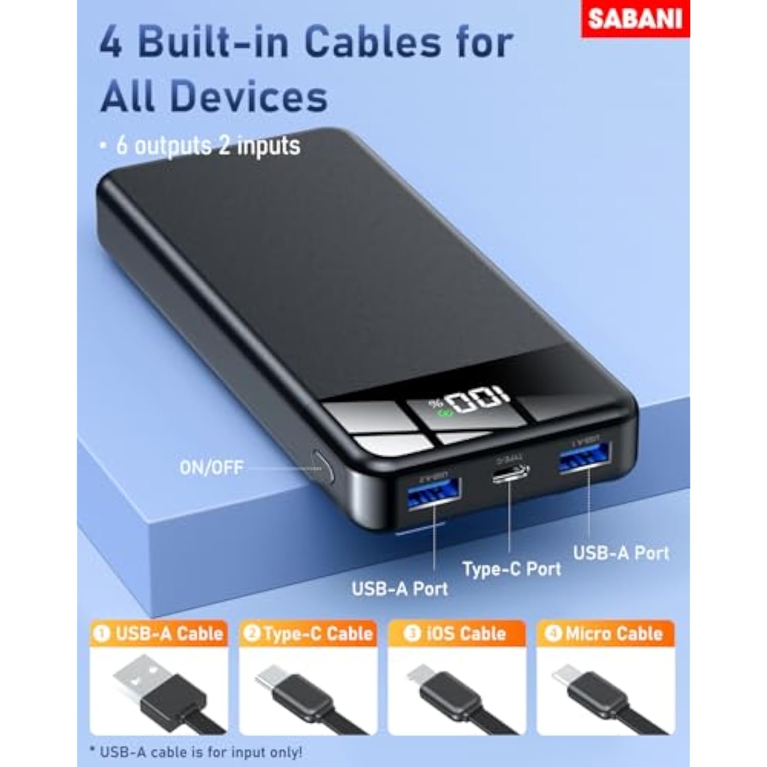 35,000mAh Portable Charger, 22.5W Fast Power Bank with 4 Built-in Cables