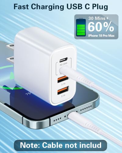 iPhone 17 USB C Fast Charger Block,3-Pack 40W USB C Charging Block 4-Port Dual Port PD+QC Fast Plug Wall Charger for iPhone 17/17 Pro/17Pro