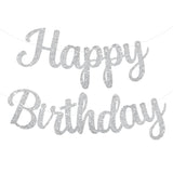 Silver Happy Birthday Banner, Pre-Strung Glitter Silver Birthday Sign, 10 Feet, No Diy, Happy Birthday Garland For Women Men Birthday Party Decorations Supplies