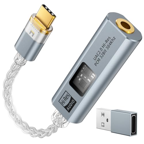 USB C to 3.5mm Audio Adapter, Dual DAC Chip CX31993 & MAX97220, 32bit/384KHz Audio Dongle with HiFi Amplifier, Type C to Headphone 3.5mm Aux