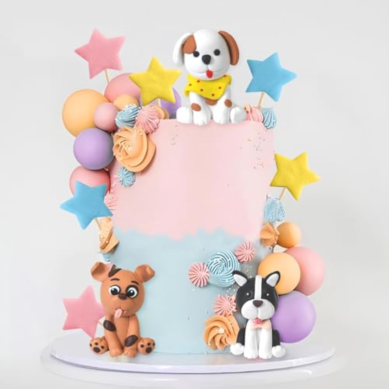 Dog Cake Topper Clay Figurines - Puppy Star Yellow Pink Purple Ball Cake Topper For Dog Theme Birthday Party Paw Cute Pet Party Baby Shower Supplies (Style 01)