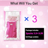Valentines Day Party Decorations - 3 Pack Of 3.2X8.2Ft Hot Pink Foil Fringe Curtains Streamers Backdrop For Birthday Bachelorette Party Valentines Backdrop Decorations