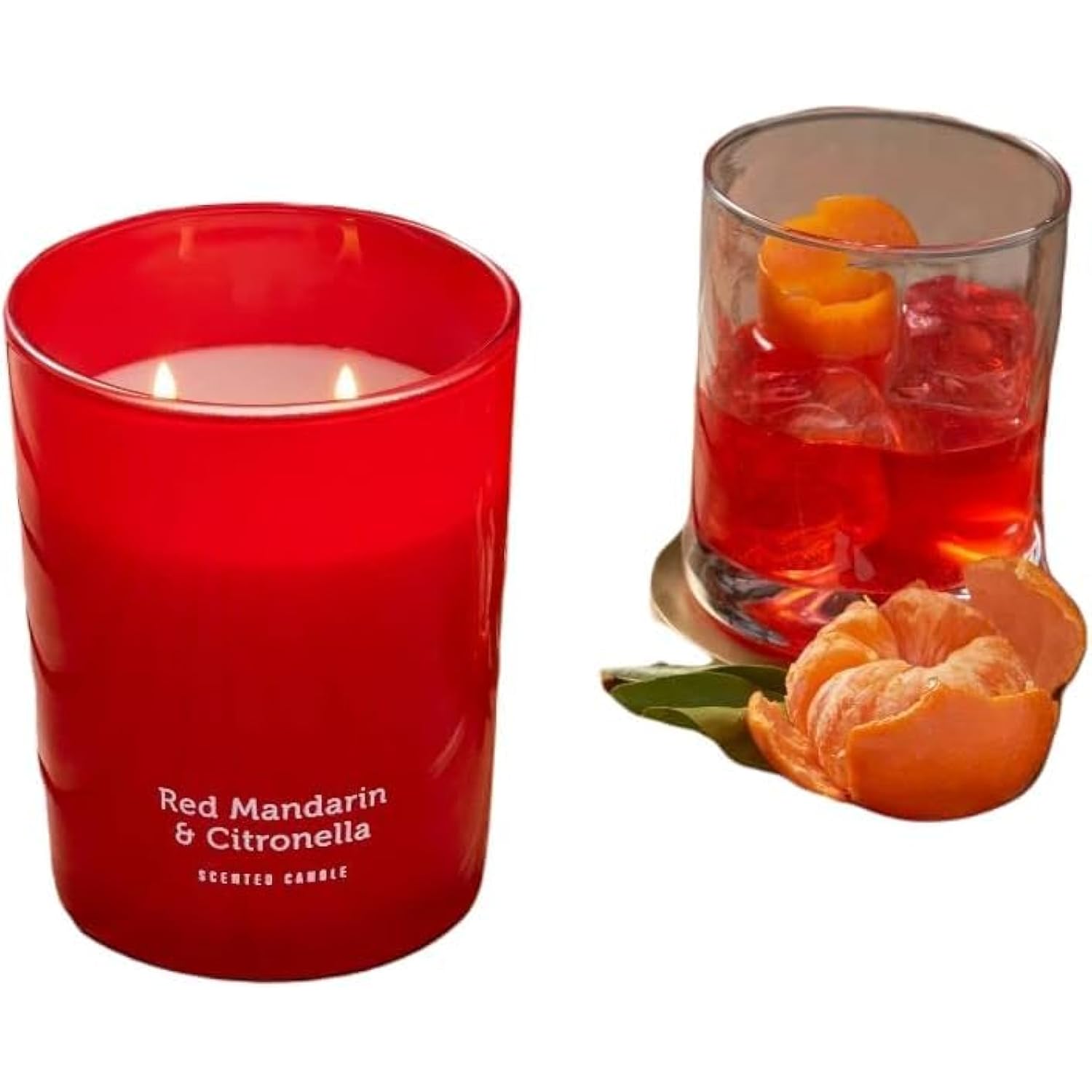 15Oz Jar 2-Wick Red Mandarin & Citronella Scented Candle, 40 Hours Burn Time 4 Pack