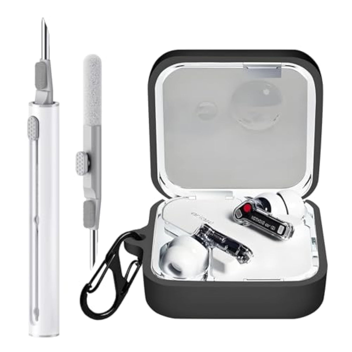 Case Cover Compatible With Nothing Ear Earbuds, Soft Silicone Nothing Ear Protective Case With Cleaner Kit With Carabiner Keychain Accessories (Black)