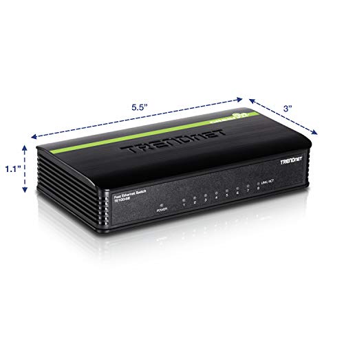 8-Port Unmanaged 10/100 Mbps Greennet Ethernet Desktop Switch, Te100-S8, 1.6 Gbps Switching Capacity, Plastic Housing, Network Ethernet Switch, Plug & Play Black