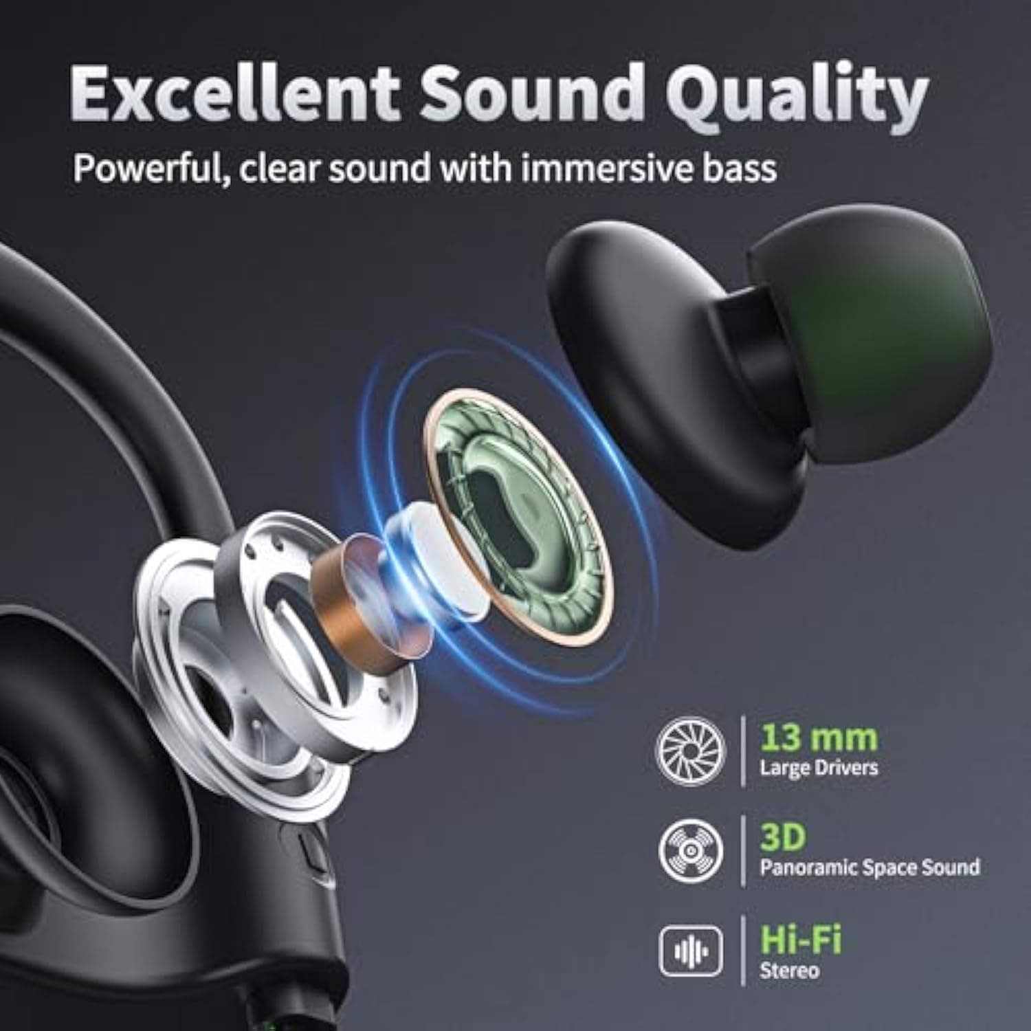 Bluetooth Headphones, Wireless Earbuds Ipx7 Waterproof Bluetooth 5.3 Headphones With 16Hrs Playtime Stereo Bass Headsets With Mic Running Headsets With Earhooks For Sports Running Workout